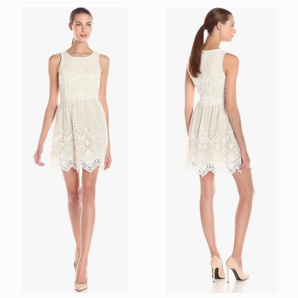 Elegant Cream Lace Multi-Patterned  Dress - Size S